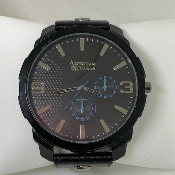 American Exchange men black tone men watch analog large face 55mm running - Picture 1 of 8